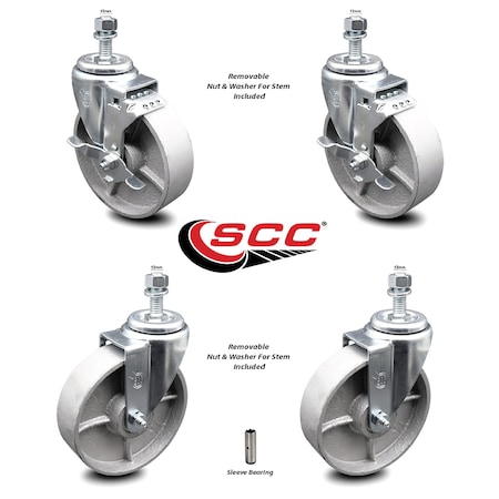Service Caster 5 Inch Semi Steel Wheel Swivel 12mm Threaded Stem Caster Brake SCC, 2PK SCC-TS20S514-SSS-M1215-2-TLB-2